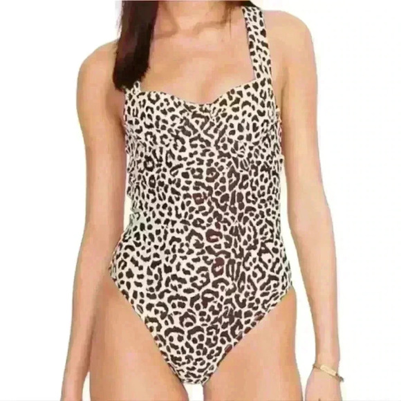 J.Crew Ruched Cup Open Tie Back Leopard Print Underwire Cup Plus Size Swimsuit - Picture 2 of 7
